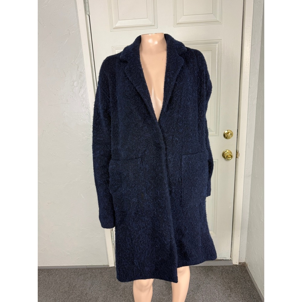 Vince Women's Sweater Cardigan Button jacket Navy Fuzzy Wool Alpaca Collar A4-8